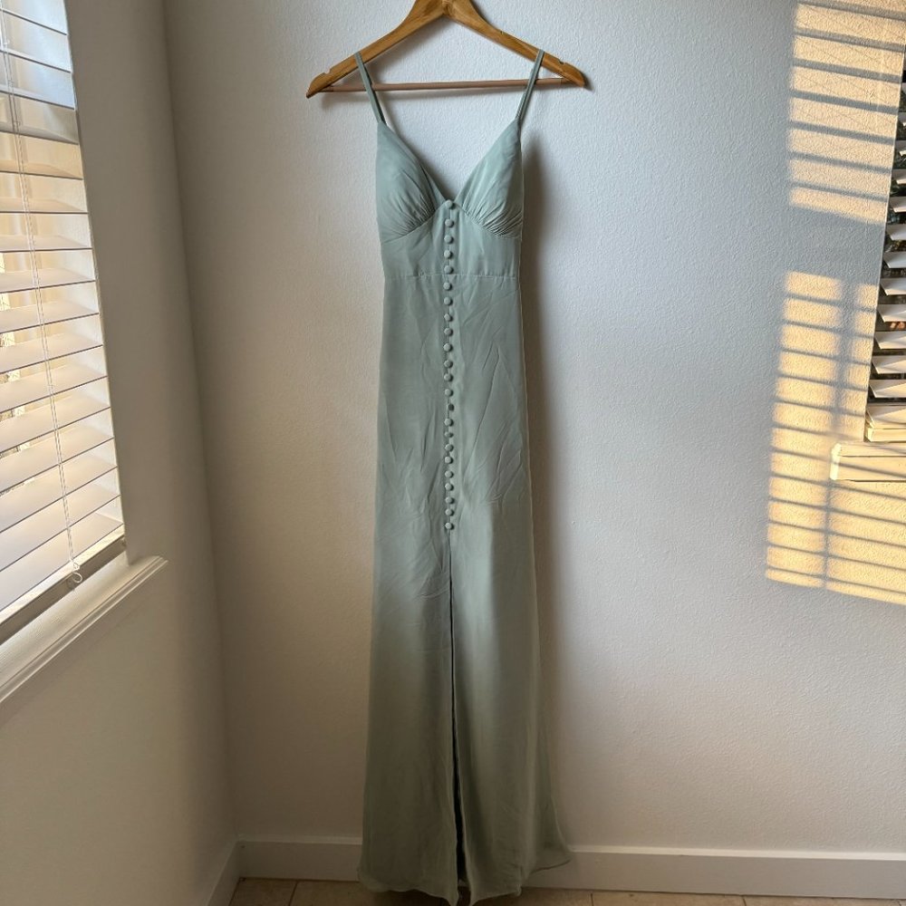 AZAZIE ALAYA A-Line Pleated Chiffon Floor-Length Dress Agave Size 6